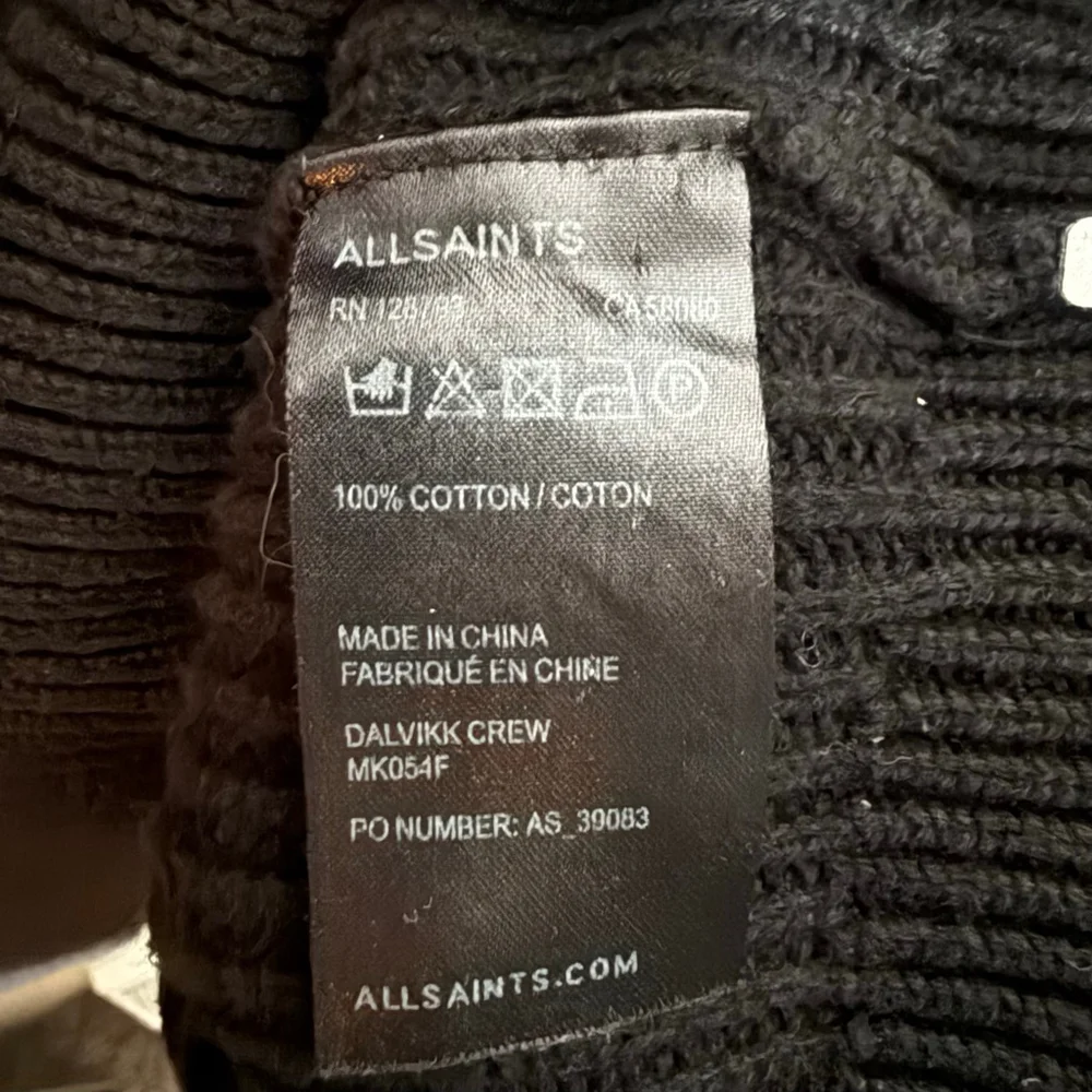 AllSaints Men’s Crewneck Ribbed Heavyweight Sweater XL Black